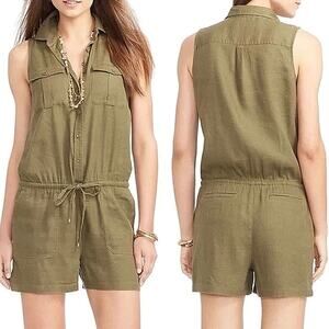 Lauren Ralph Lauren Olive Green Sleeveless Button Up Utility Romper Shorts Sz 4